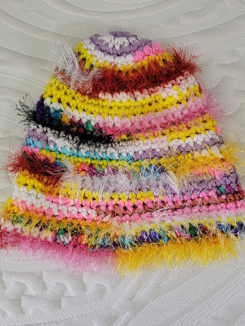 Urban Outfitters Mixed Fluffy Eyelash Yarn Bucket Hat Bright Colors NWOT $38